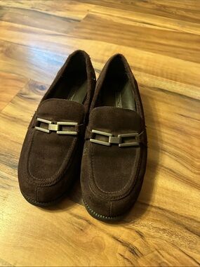 Brown Suede Slip-On Loafers with Metal Bit